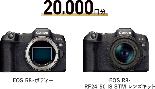 20,000円 EOS R8・ボディー / EOS R8・RF24-50 IS STM レンズキット