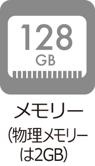 メモリー：128GB（物理メモリーは2GB）